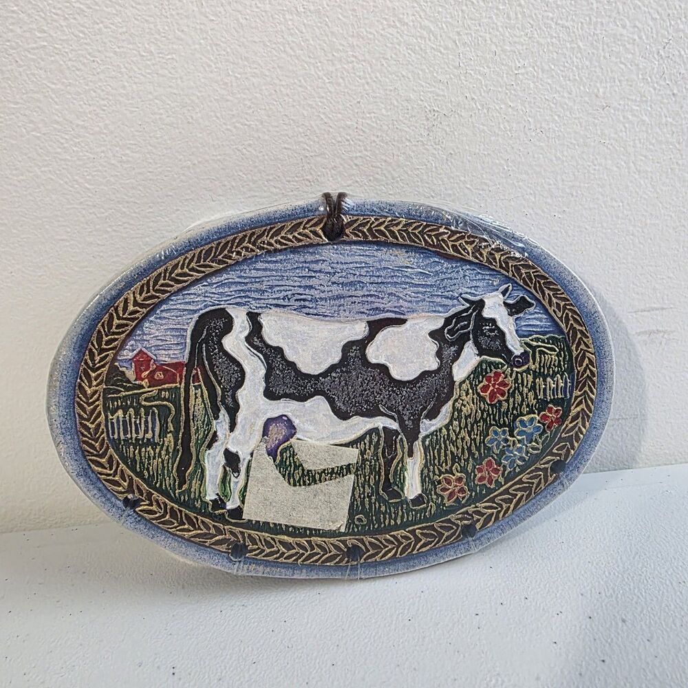 Vintage Roscoe Village Ohio Pottery Ceramic Wind Chime Cow Farm Sun Folk Art New